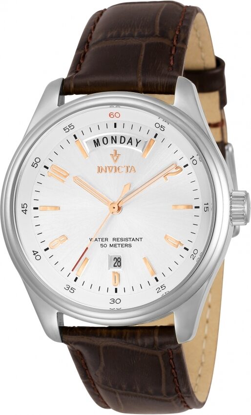 Invicta Vintage Quartz Silver Dial Brown Leather Men's Watch #31254 - Watches of America