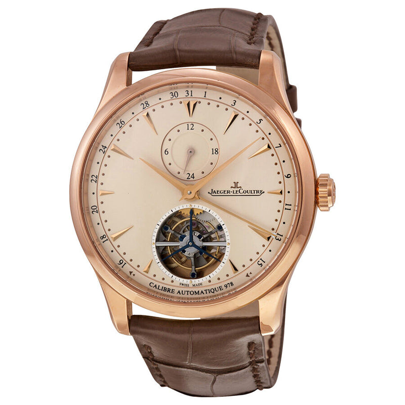 Jaeger LeCoultre Master Grand Tradition Tourbillon Beige Dial 18kt Rose Gold Brown Alligator Men's Watch #Q1662510 - Watches of America