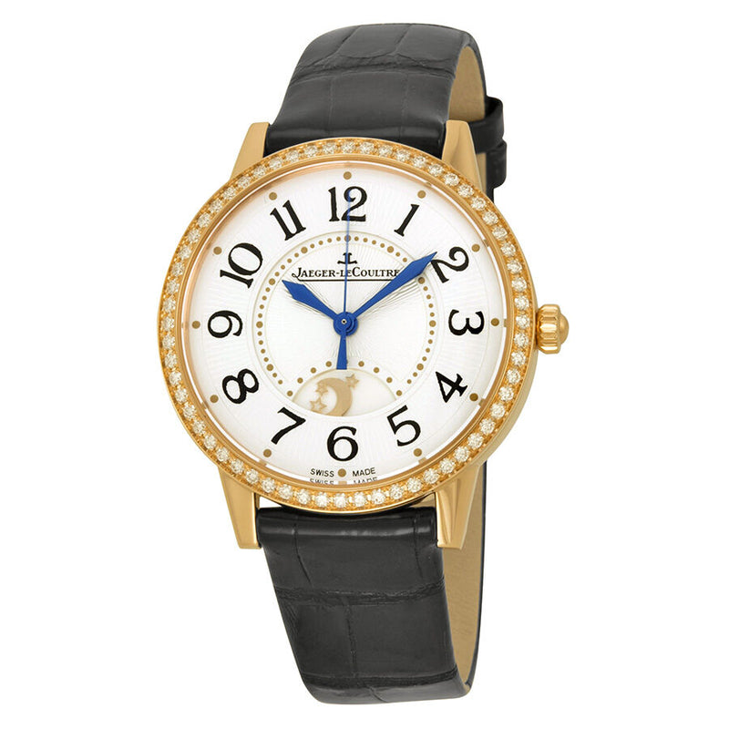 Jaeger LeCoultre Rendez-Vous Silver Dial 18kt Rose Gold Diamond Black Leather Ladies Watch #Q3442520 - Watches of America