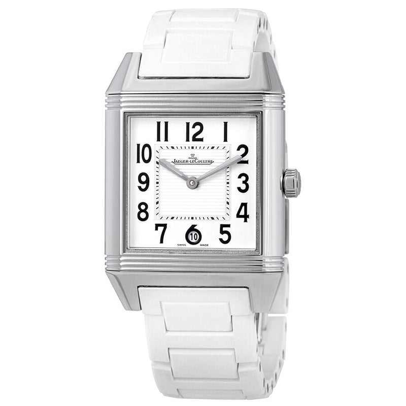 Jaeger LeCoultre Reverso Squadra White Dial Stainless Steel White Rubber Ladies Watch #Q7048720 - Watches of America