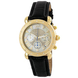 JBW Victory Mother of Pearl Diamond Gold-tone Diamond Case Black Leather Strap Ladies Watch #JB-6210L-A - Watches of America