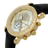 JBW Victory Mother of Pearl Diamond Gold-tone Diamond Case Black Leather Strap Ladies Watch #JB-6210L-A - Watches of America #2