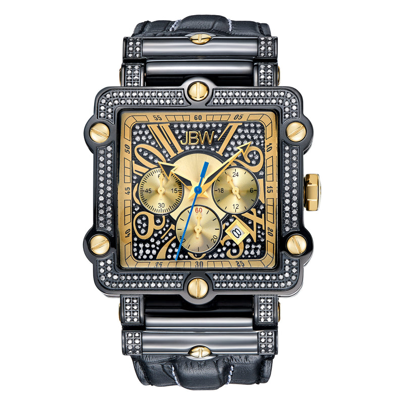 JBW Phantom Black Chronograph Crystal Dial Black IP Steel Diamond Men's Watch #JB-6215-238-F - Watches of America