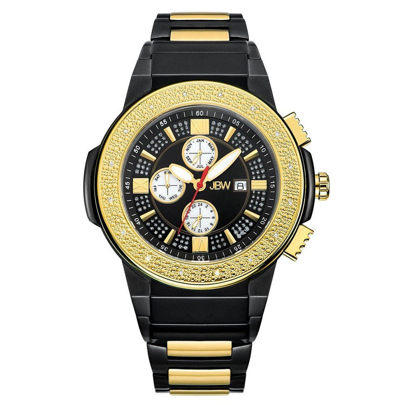 JBW Saxon Black Dial Black and Gold IP Steel Diamond Men's