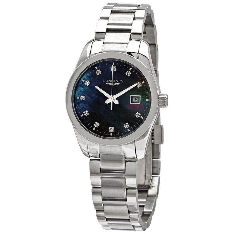 Longines Conquest Classic Black Mother of Pearl Diamond Dial Ladies Watch L22864886#L2.286.4.88.6 - Watches of America