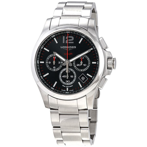 Longines Conquest V.H.P. Perpetual Chronograph Quartz Black Dial Men's Watch #L37174566 - Watches of America