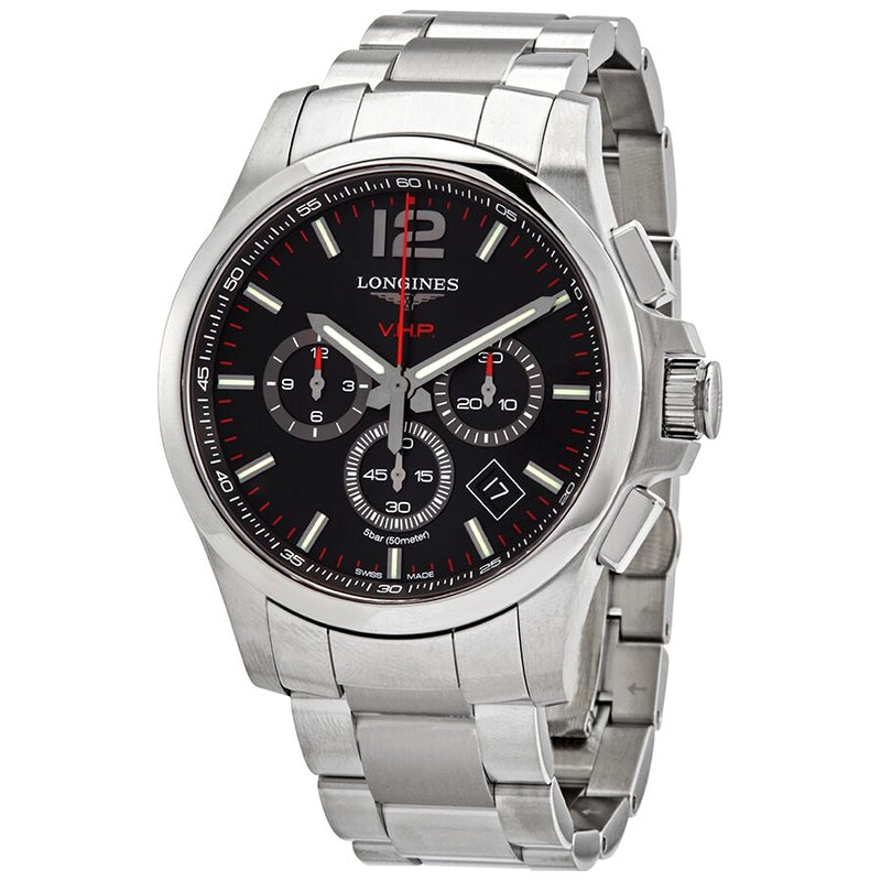 Longines Conquest V.H.P. Perpetual Chronograph Quartz Black Dial Men's Watch #L37274566 - Watches of America