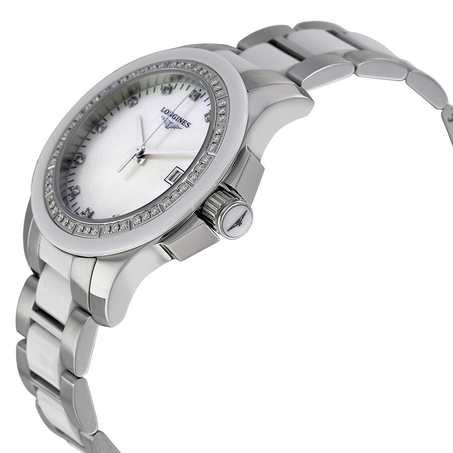 Longines Conquest White Ceramic Diamond Ladies Watch L32810877 L3