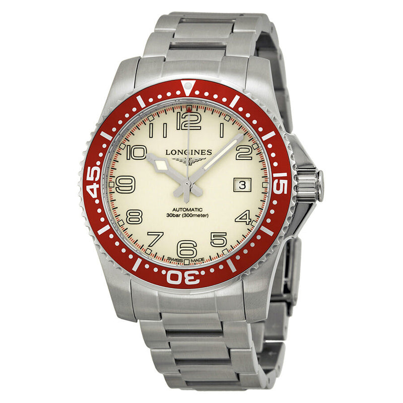 Longines Hydro Conquest White Dial Red Bezel Stainless Steel Men's Watch #L36954196 - Watches of America