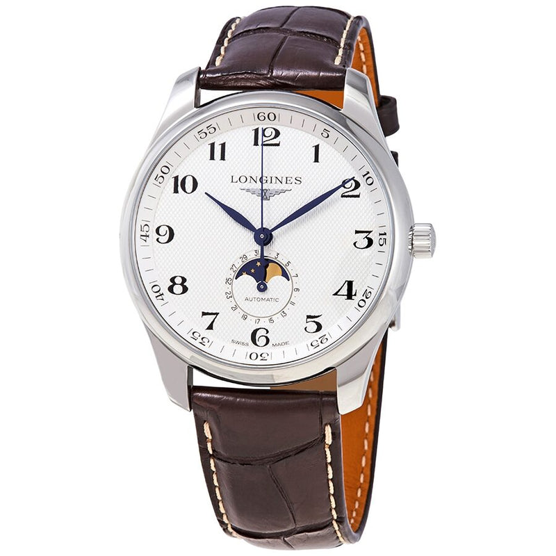 Longines Master Silver Dial Brown Leather Men's Watch #L29194783 - Watches of America