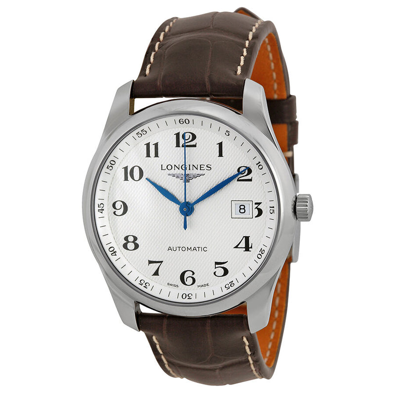 Longines Master Automatic Silver Dial Brown Leather Watch #L27934783 - Watches of America