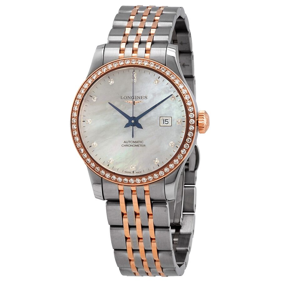 Longines Record Automatic Chronometer Diamond White Mother of Pearl Dial Ladies Watch L2.321.5.89.7 Watches of America