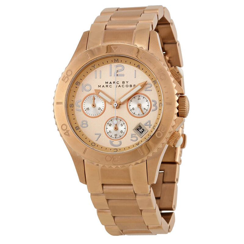 Marc by Marc Jacobs Rock Champagne Dial Chronograph Rose Gold Tone Stainless Steel Unisex Watch MBM3156 - Watches of America