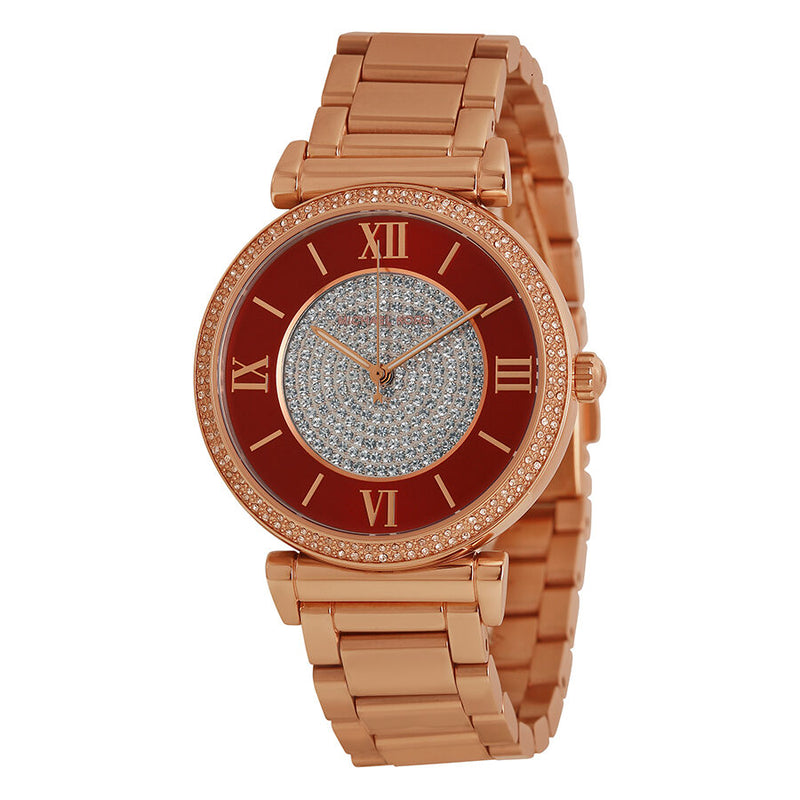 Michael Kors Caitlin Red Crystal-set Dial Rose Gold-plated Ladies Watch #MK3377 - Watches of America