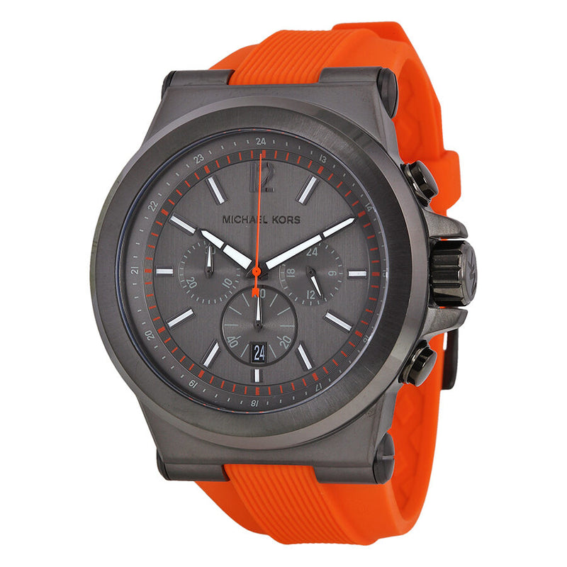 Michael Kors Dylan Chronograph Gunmetal Dial Gunmetal IP Orange Rubber Men's Watch MK8296 - Watches of America