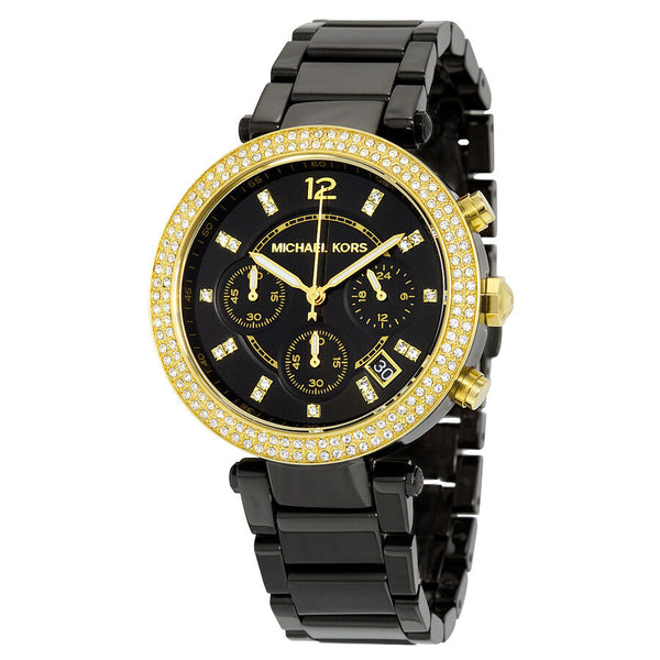 Michael Kors Parker Chronograph Black Dial Black Ion-plated Ladies Watch MK6107 - Watches of America