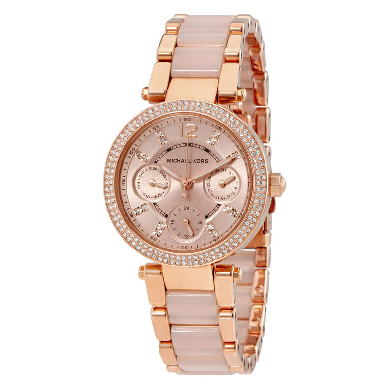 Michael Kors Parker Mini Multi-Function Rose Dial Ladies Watch #MK6110 - Watches of America