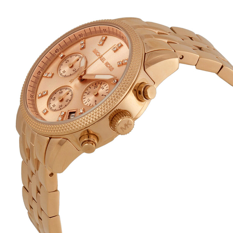 Michael Kors Ritz Chronograph Rose Gold Dial Steel Ladies Watch MK6077 Watches of America