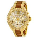 Michael Kors Wren Crystal Pave Dial Chronograph Gold-Tone and Amber Tortoise Acetate Ladies Watch MK6294 - Watches of America