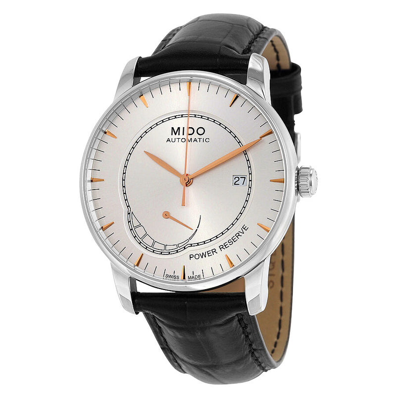 Mido Baroncelli II Power Reserve Automatic Silver Dial Black Leather Men's Watch #M86054104 - Watches of America