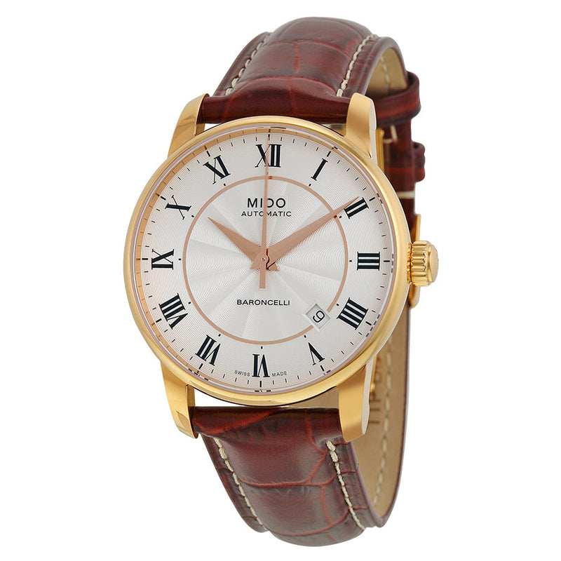 Mido Baroncelli Silver Dial Brown Leather Men's Watch M86002218#M8600.2.21.8 - Watches of America