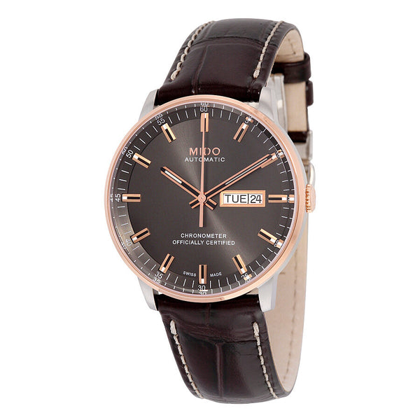 Mido Commander II Reloj de hombre de cuero granate con esfera gris M0214312606100 Watches of America