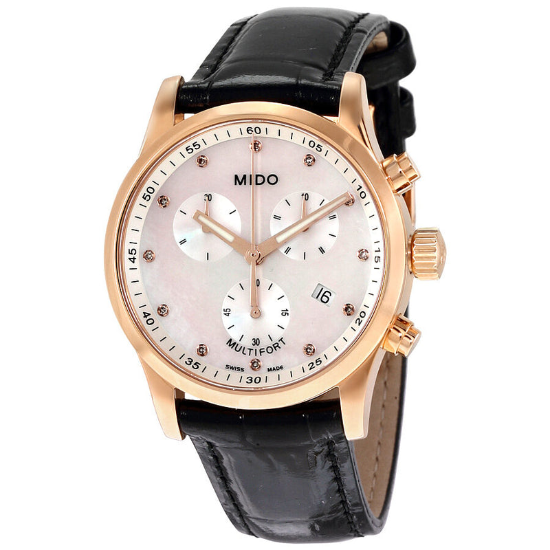 Mido Multifort Mother of Pearl Dial Black Leather Ladies Watch #M005.217.36.116.20 - Watches of America