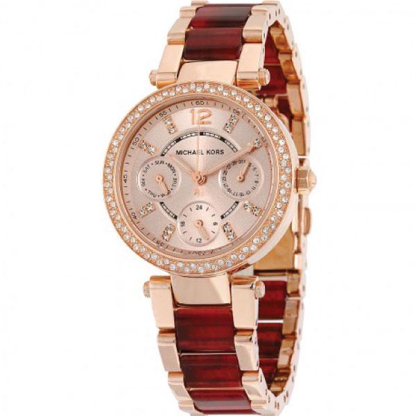 Michael Kors Mini Parker Reloj multifunción con esfera rosa para mujer MK6239