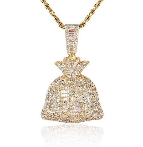 Big Daddy Iced Out Dollar Money Bag Pendant