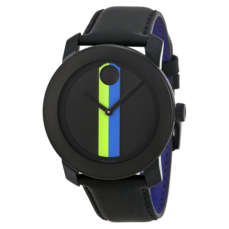 Movado Bold Black Dial Black Leather Unisex Watch #3600225 - Watches of America