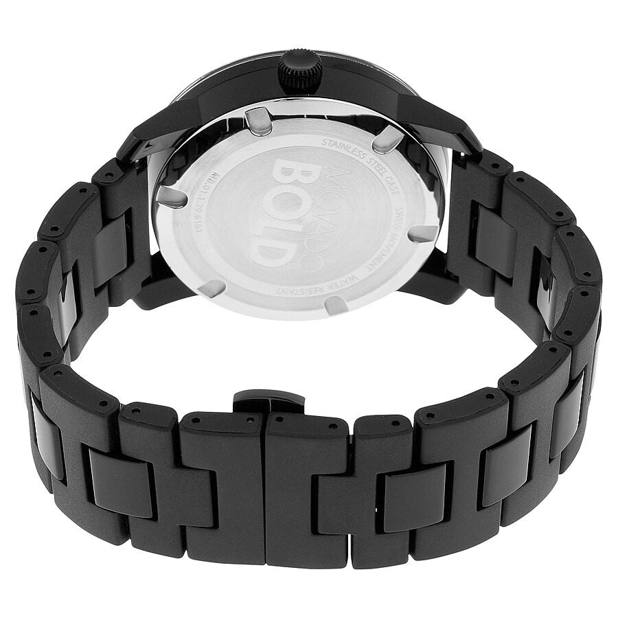 Movado Bold Black Dial Black Polyurethane and Stainless Steel Band Black Stainless Steel Case Unisex Quartz Watch 3600315 Watches of America