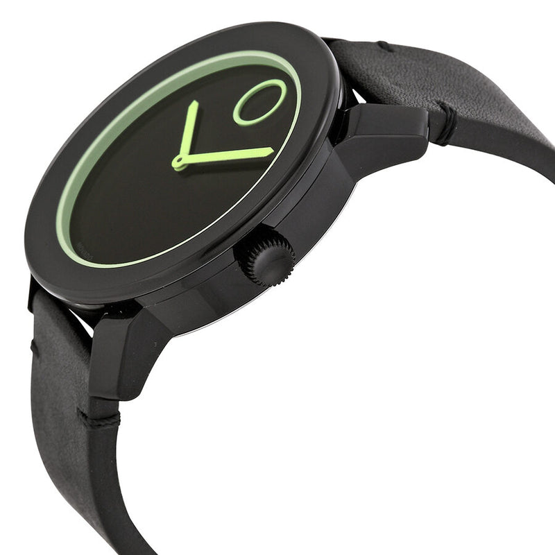 Movado Bold Black Dial Green Hands Black Leather Strap Men's Quartz Watch #3600273 - Watches of America #2
