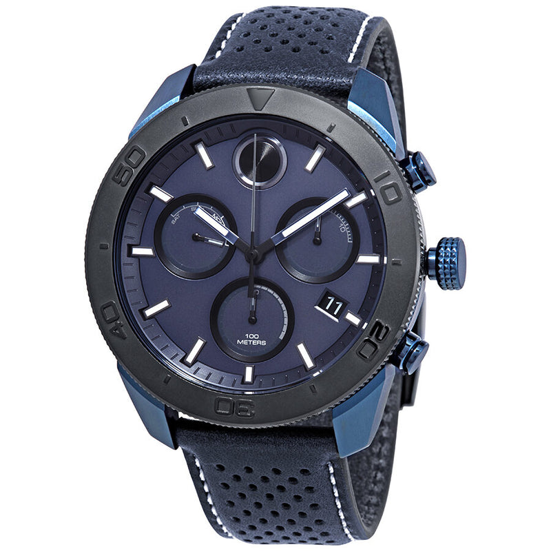 Movado Bold Chronograph Blue Dial Blue Leather Men's Watch #3600516 - Watches of America