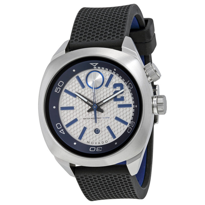 Movado Bold Derek Jeter Captain Series Silver and Blue Dial Black Silicone Men's Watch #3600264 - Watches of America