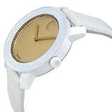 Movado Bold Gold Crystal White Leather Ladies Watch #3600220 - Watches of America #2