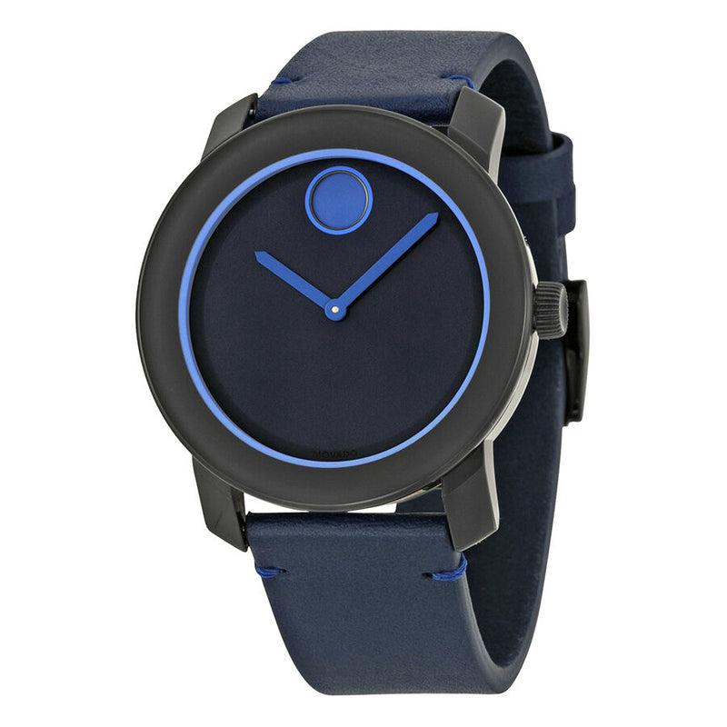 Movado Bold Navy Blue Dial Blue Leather Men's Quartz Watch #3600317 - Watches of America