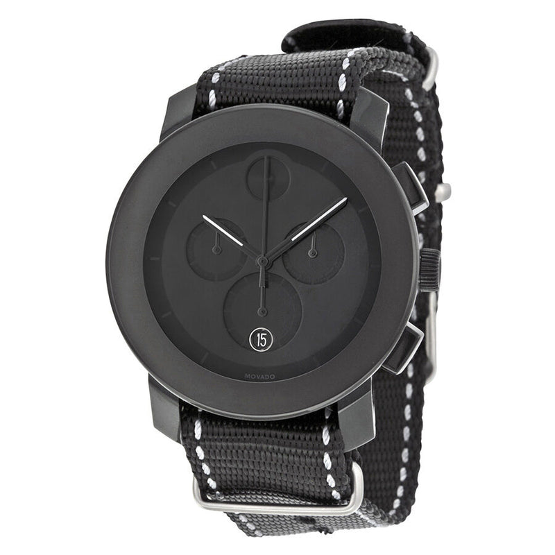 Movado Bold Quartz Chronograph Black Dial Black Woven Nylon Men's Watch #3600308 - Watches of America