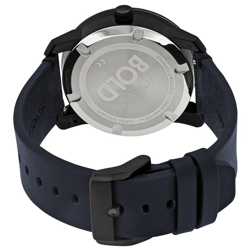 Movado Bold Quartz Black Dial Dark Navy Leather Men's Watch #3600601 - Watches of America #3