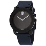 Movado Bold Quartz Black Dial Dark Navy Leather Men's Watch #3600601 - Watches of America