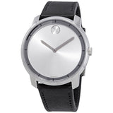 Movado Bold Silver Dial Men's Black Leather Watch #3600468 - Watches of America