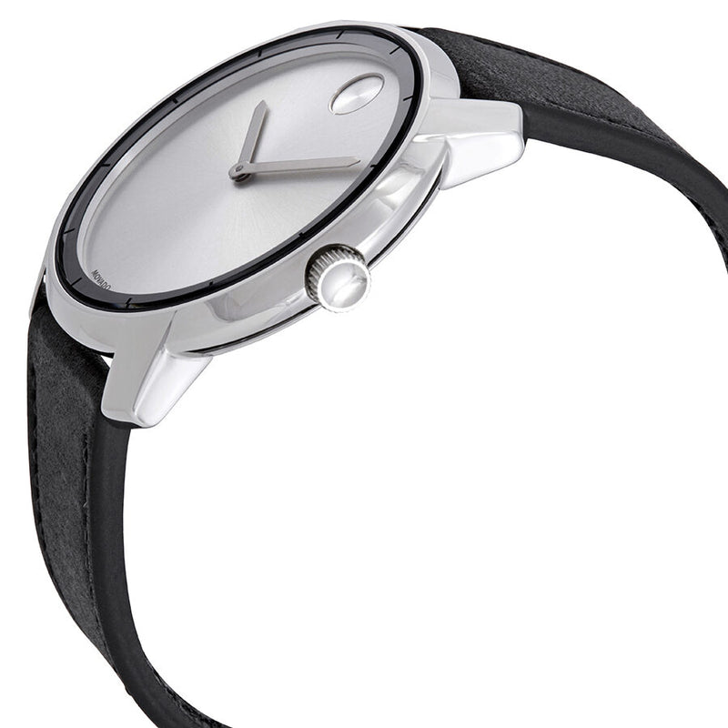 Movado Bold Silver Dial Men's Black Leather Watch #3600468 - Watches of America #2