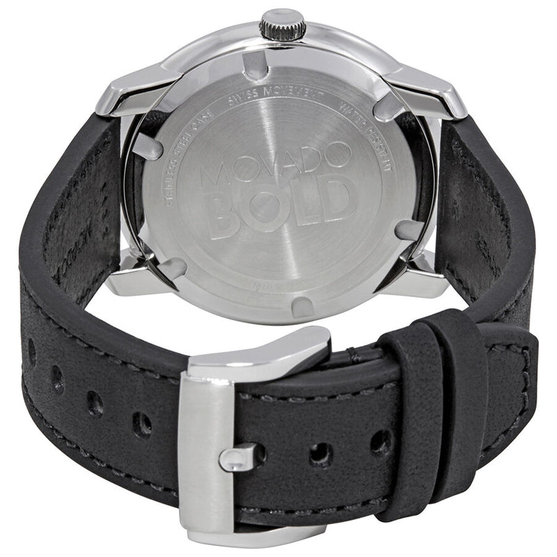 Movado Bold Silver Dial Men's Black Leather Watch #3600468 - Watches of America #3