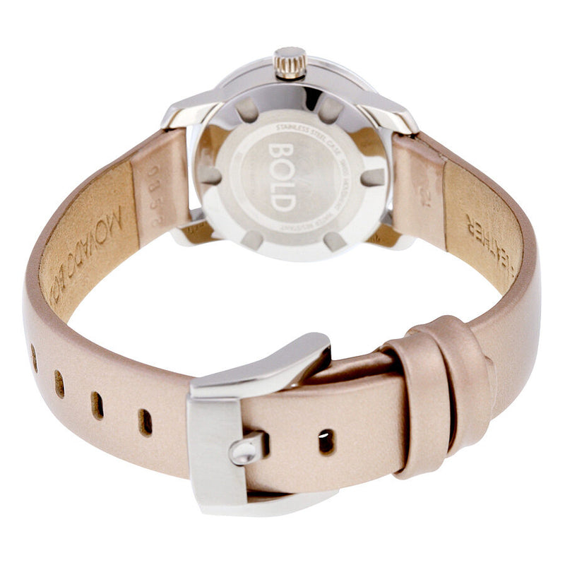 Movado Bold Silver Rose Gold Leather Quartz Ladies Watch #3600340 - Watches of America #3