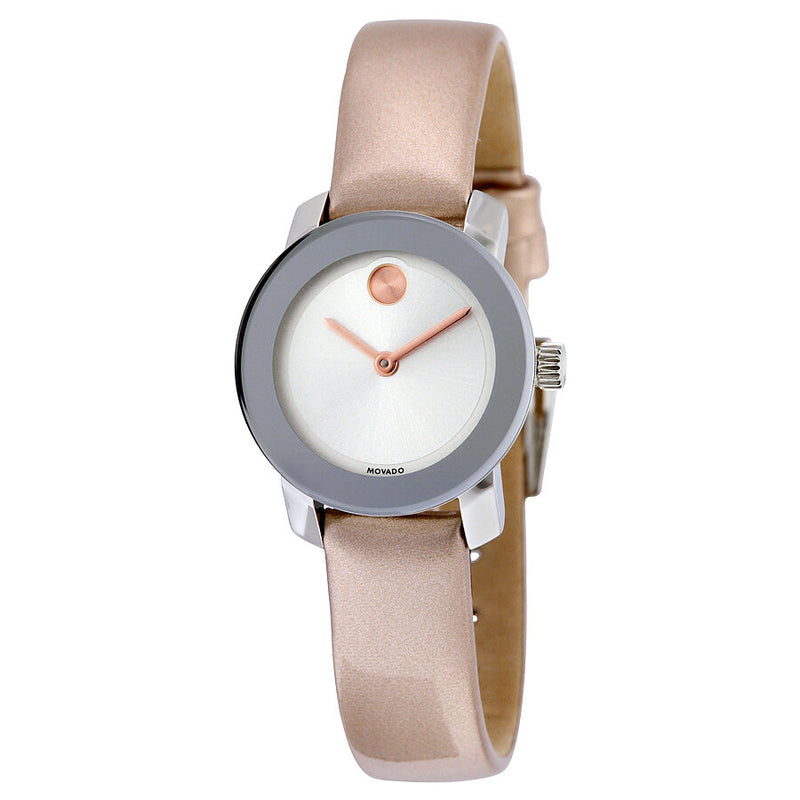 Movado Bold Silver Rose Gold Leather Quartz Ladies Watch #3600340 - Watches of America