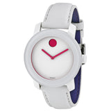 Movado Bold White Dial Pink Accents White Leather Ladies Watch #3600177 - Watches of America