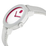 Movado Bold White Dial Pink Accents White Leather Ladies Watch #3600177 - Watches of America #2