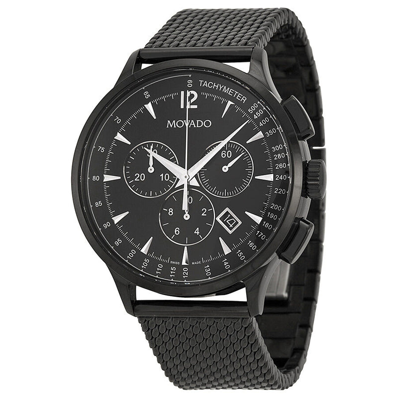 Movado Circa Chronograph Black Dial  Black PVD Mesh Men's Watch #0606804 - Watches of America