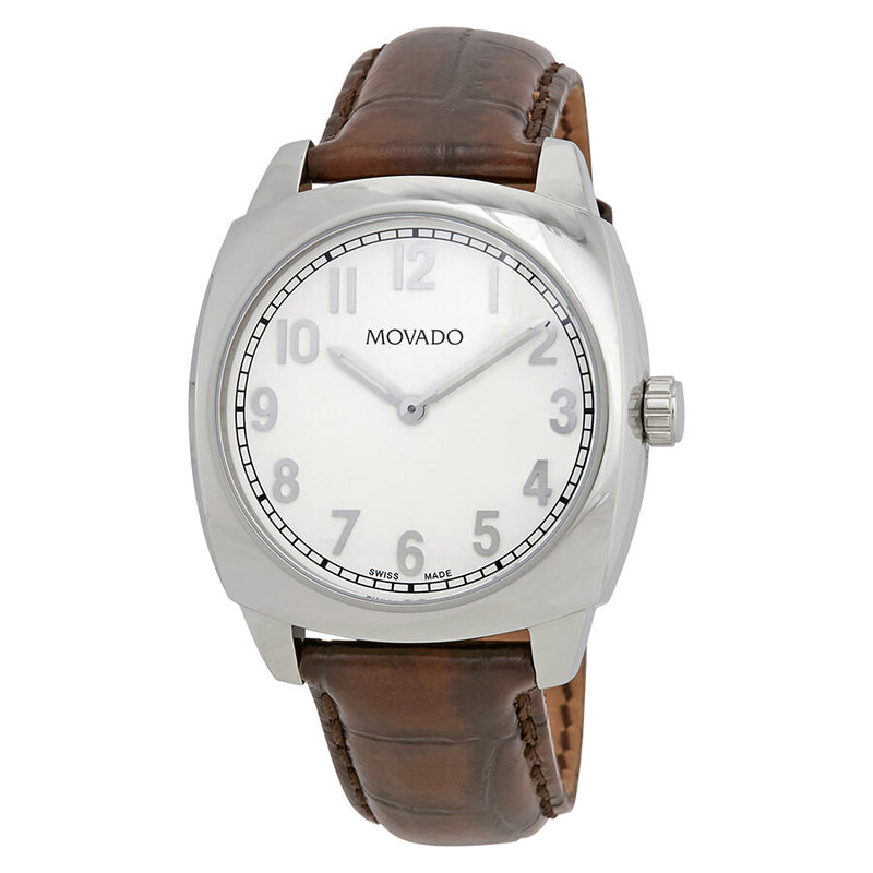 Movado Circa White Dial Brown Leather Men's Watch 606587#0606587 - Watches of America