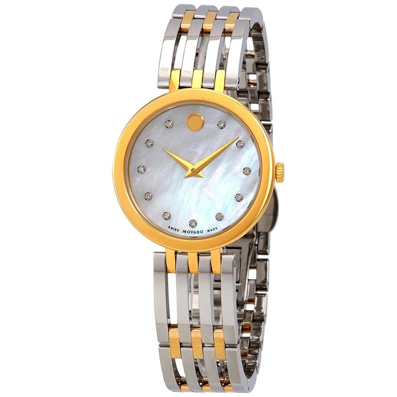 Movado Esperanza White Mother of Pearl Diamond Dial Ladies Two Tone Watch #0607305 - Watches of America