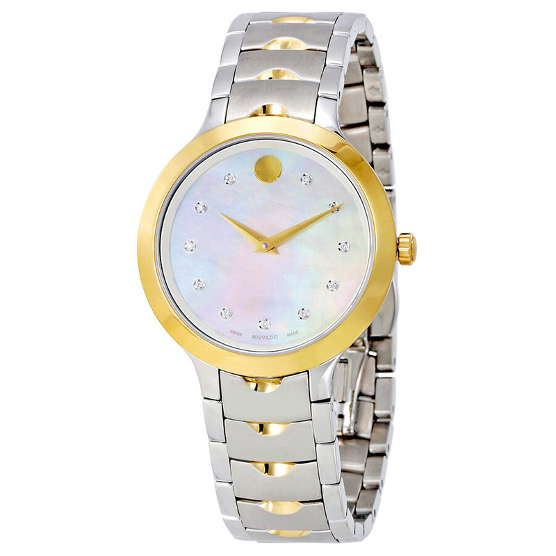 Movado Luno White Mother of Pearl Dial Ladies Watch #0607056 - Watches of America